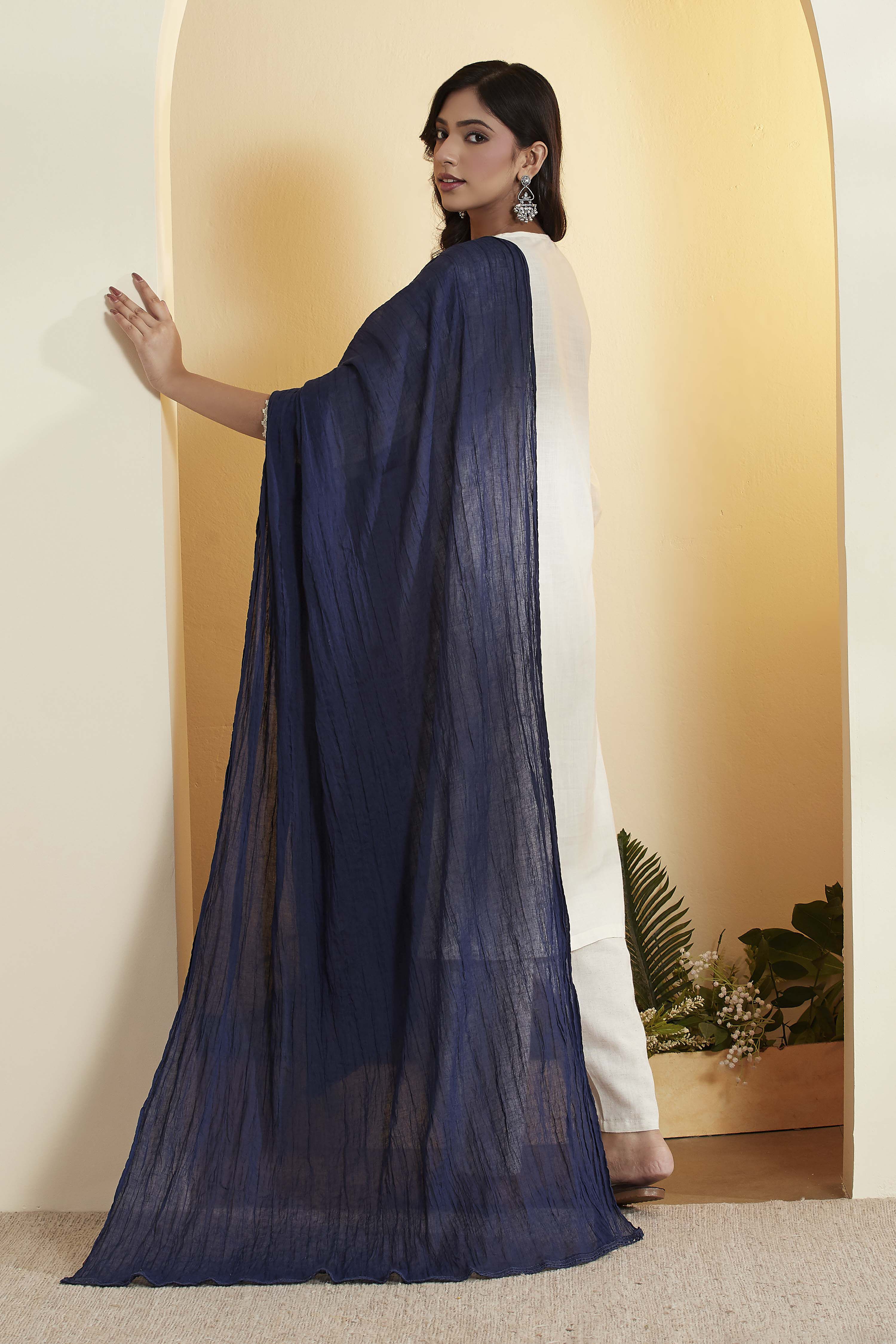 Navy Blue Cotton Solid Dupatta image number 1