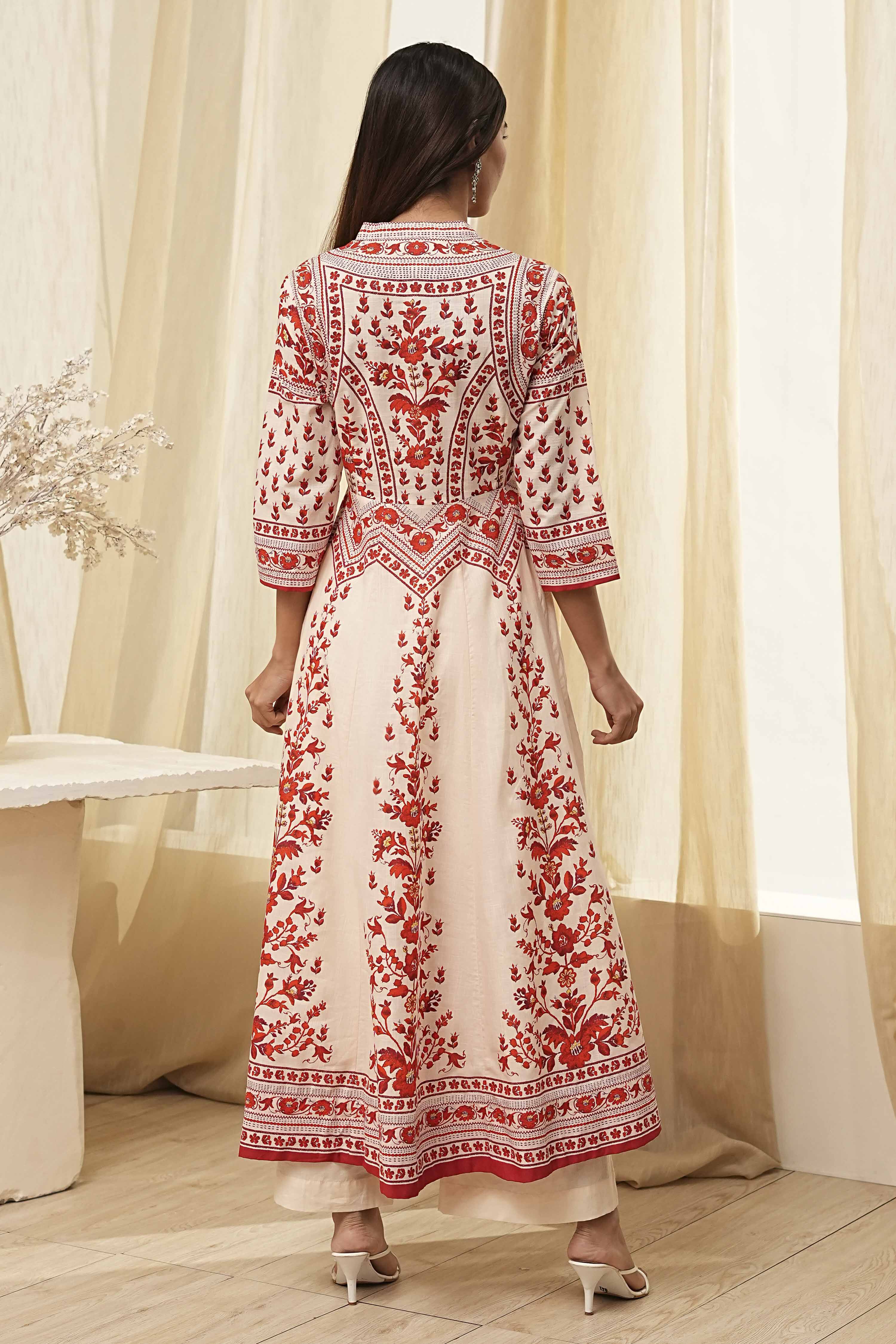 White and Black Cotton Printed Anarkali Kurta Set image number 4