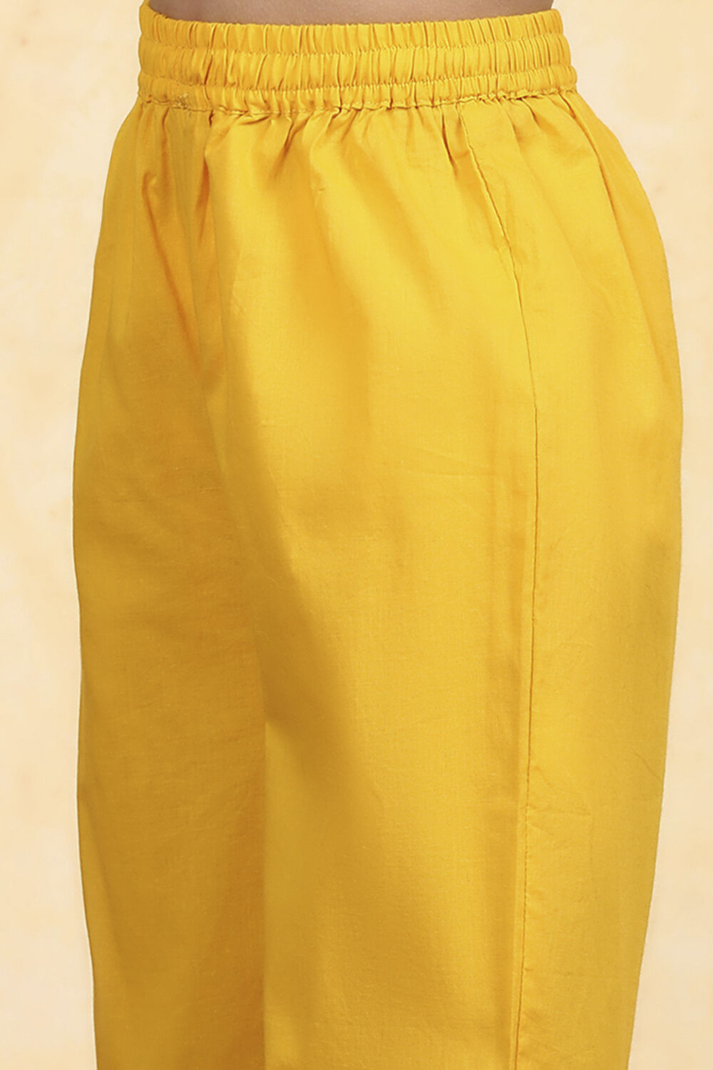 Yellow Cotton Solid Tiered Suit Set image number 2