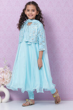 Sky Blue Art Silk Anarkali Kurta Churidar Suit Set image number 3