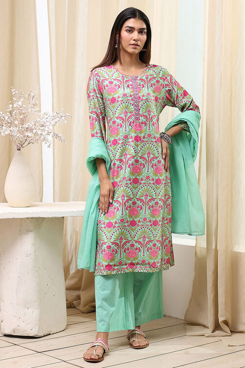 Sea Green Printed Straight Suit Set image number 6