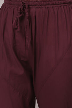Wine Cotton Silk Flared Kurta Churidar Suit Set image number 4