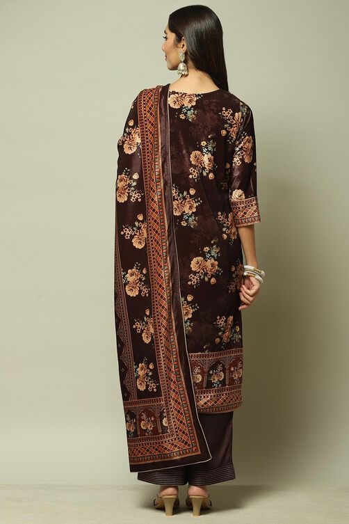 Choco Brown Viscose Straight Kurta Palazzo Suit Set image number 4