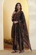 Black Paisley Printed Poly Linen Kurta Set image number 3