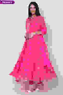 Pink Art Silk Front Open Kurta Churidar Suit Set image number 0