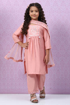 Blush Pink Viscose Straight  Kurta Palazzo Suit Set image number 0
