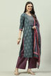 Teal Cotton Straight Kurta Palazzo Suit Set image number 3