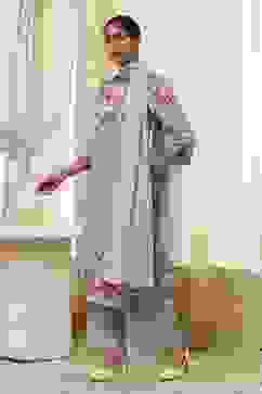 Turquoise Cotton Floral Printed Straight Suit Set image number 3