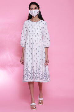 White And Blue Cotton Printed Kurta Dress image number 7