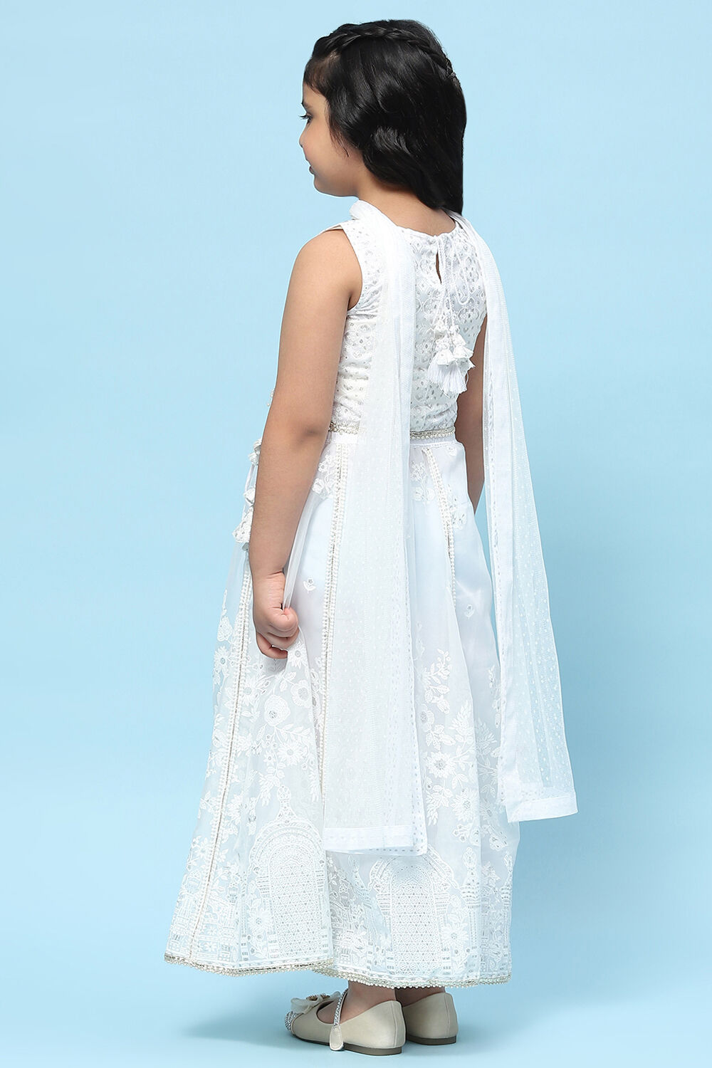 White Poly Organza Khadi Print Flared Lehenga Set image number 5