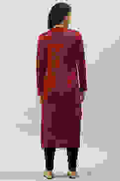 Maroon Acrylic Straight Yarndyed Kurta image number 4