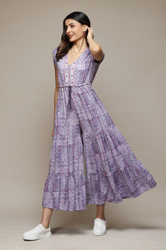 Purple LIVA Printed Jumpsuit image number 2