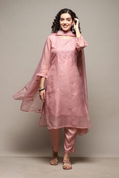 Dusty Pink Linen Blend Unstitched Suit Set image number 1