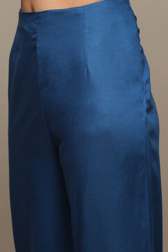 White & Blue Viscose Straight Kurta Pants Suit Set image number 2