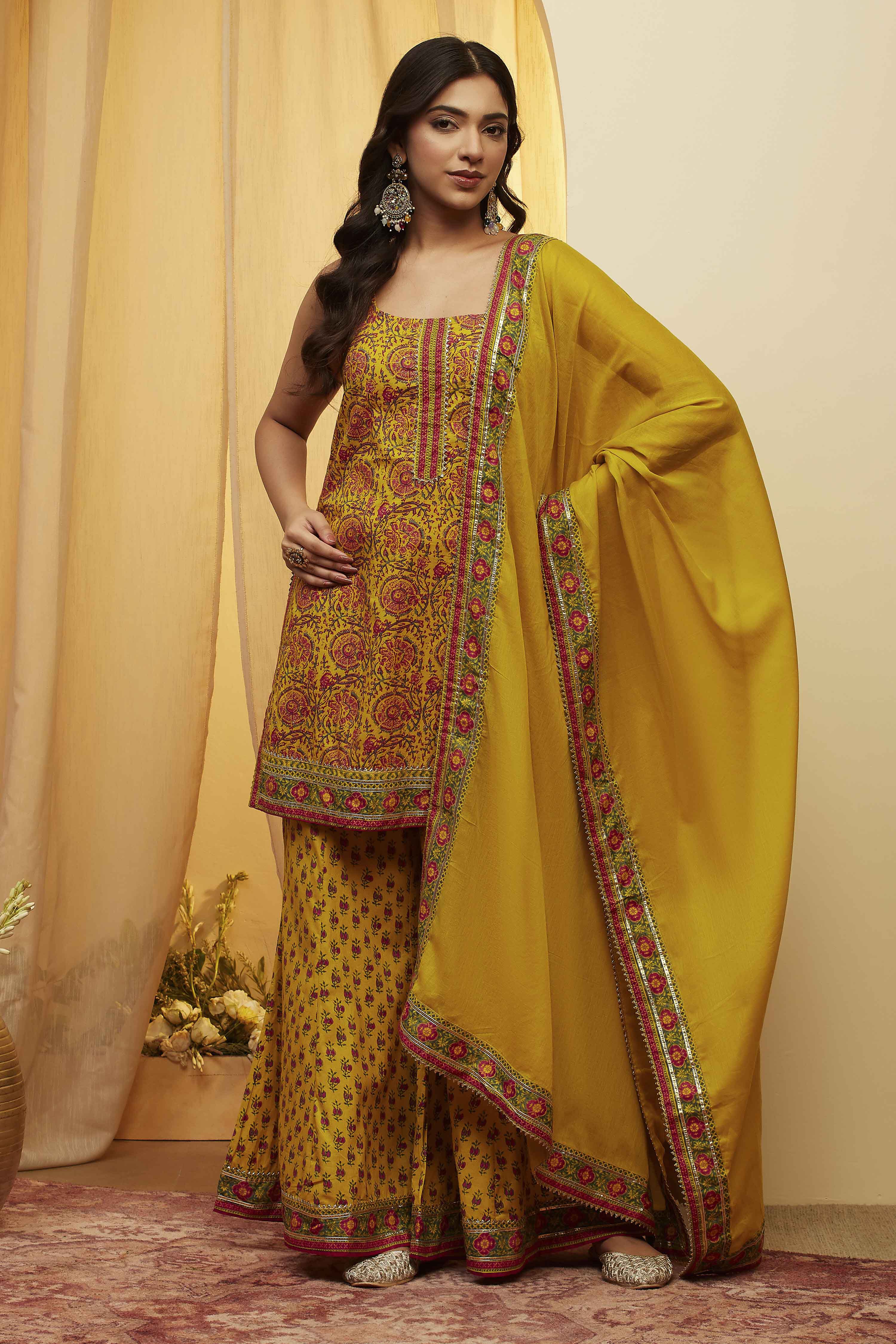 Lime Cotton Straight Suit Set image number 6