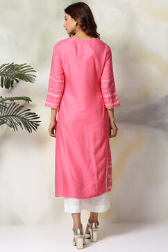 Pink Rayon Straight Kurta Pants Set image number 6