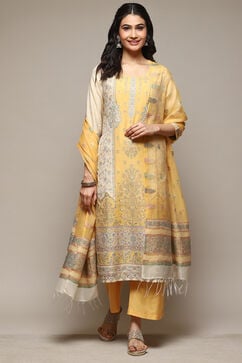 Yellow Cotton Blend Straight Yarndyed Kurta Suit Set image number 7