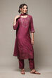 Purple Art Silk Straight Kurta Regular Pants Suit Set image number 6