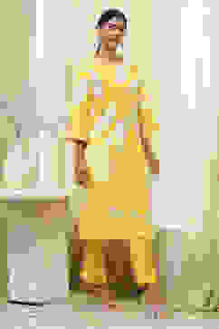 Yellow Floral Printed Straight Kurta Set image number 5