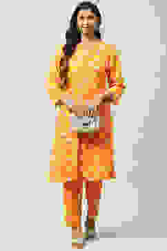 Mango Yellow LIVA Co-ord Set Kurta Relaxed Pant Suit Set image number 6