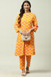 Mango Yellow LIVA Co-ord Set Kurta Relaxed Pant Suit Set image number 6