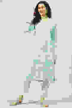 Turquoise Rayon Straight Printed Kurta image number 0