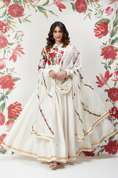 Rohit Bal Off White Cotton Silk Anarkali Embroidered Suit image number 0