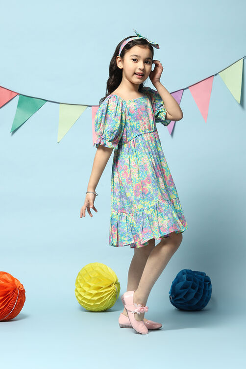 Multicolored Cotton Tiered Dress image number 3