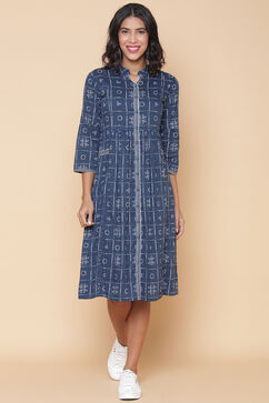 Blue Cotton Printed Kurta image number 1