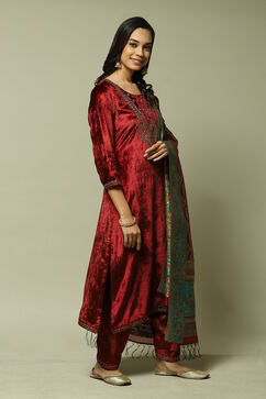 Maroon Viscose Straight Kurta Salwar Suit Set image number 2