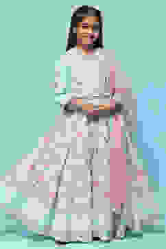 Aqua Chanderi Blouse With Georgette Lehenga & Net Dupatta  image number 9