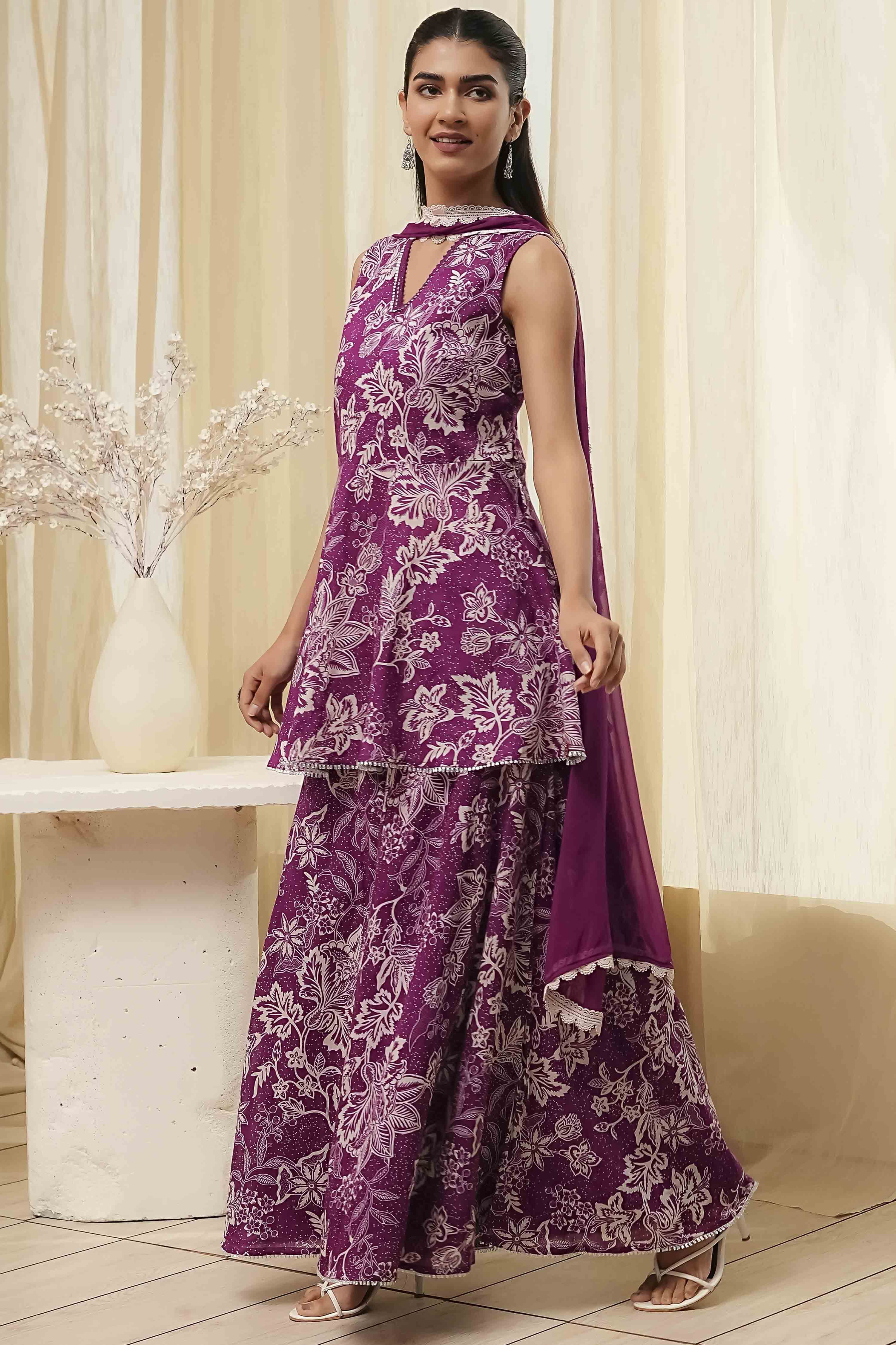 Green Cotton Floral Peplum Suit Set image number 3