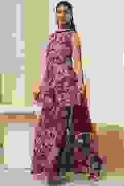 Berry Purple Cotton Floral Peplum Suit Set image number 3