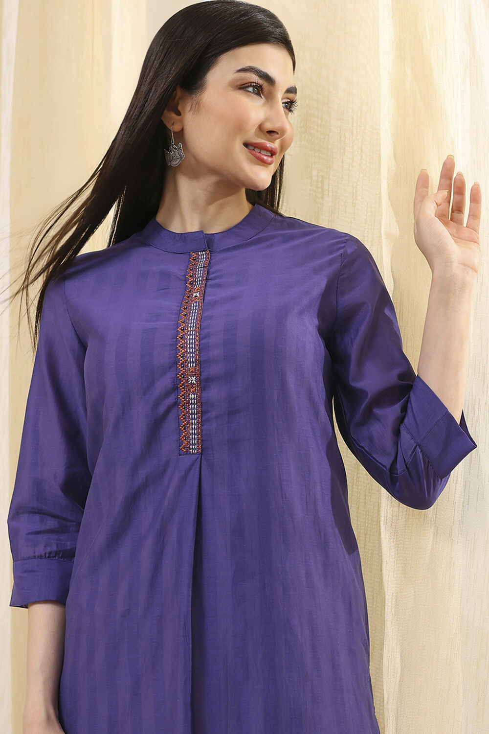 Blue Striped Layered Kurta Set image number 1