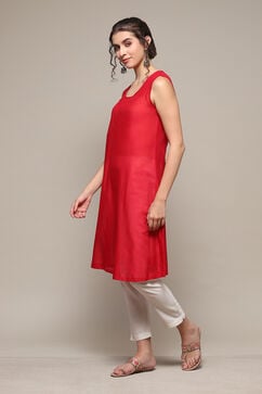 Red Polyester Straight Printed Kurta image number 1
