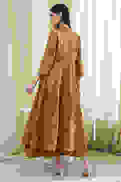 Mustard Brown Cotton Layered Anarkali Dress image number 3