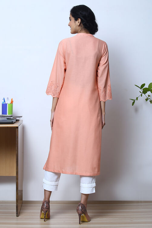 Peach Cotton Flax Kurta image number 5