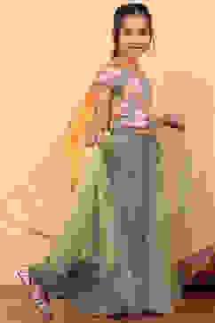 Green Floral Festive Flared Lehenga Set image number 3