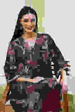 Navy Blue Floral Printed Straight Kurta image number 6