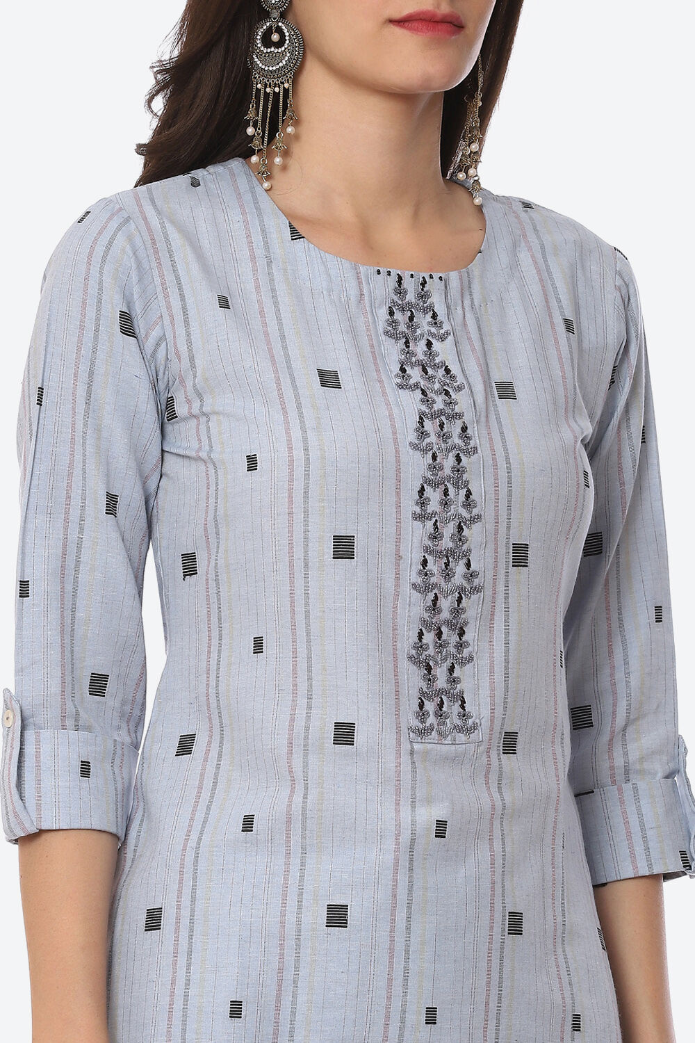 Light Blue Cotton Unstitched Suit Set image number 1