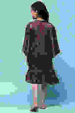 Brown Viscose Satin Tiered Printed Dress image number 3