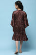 Brown Viscose Satin Tiered Printed Dress image number 3