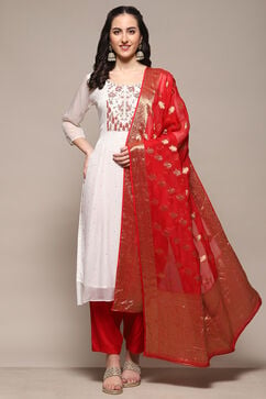 White Red Organza Unstitched Suit Set image number 8