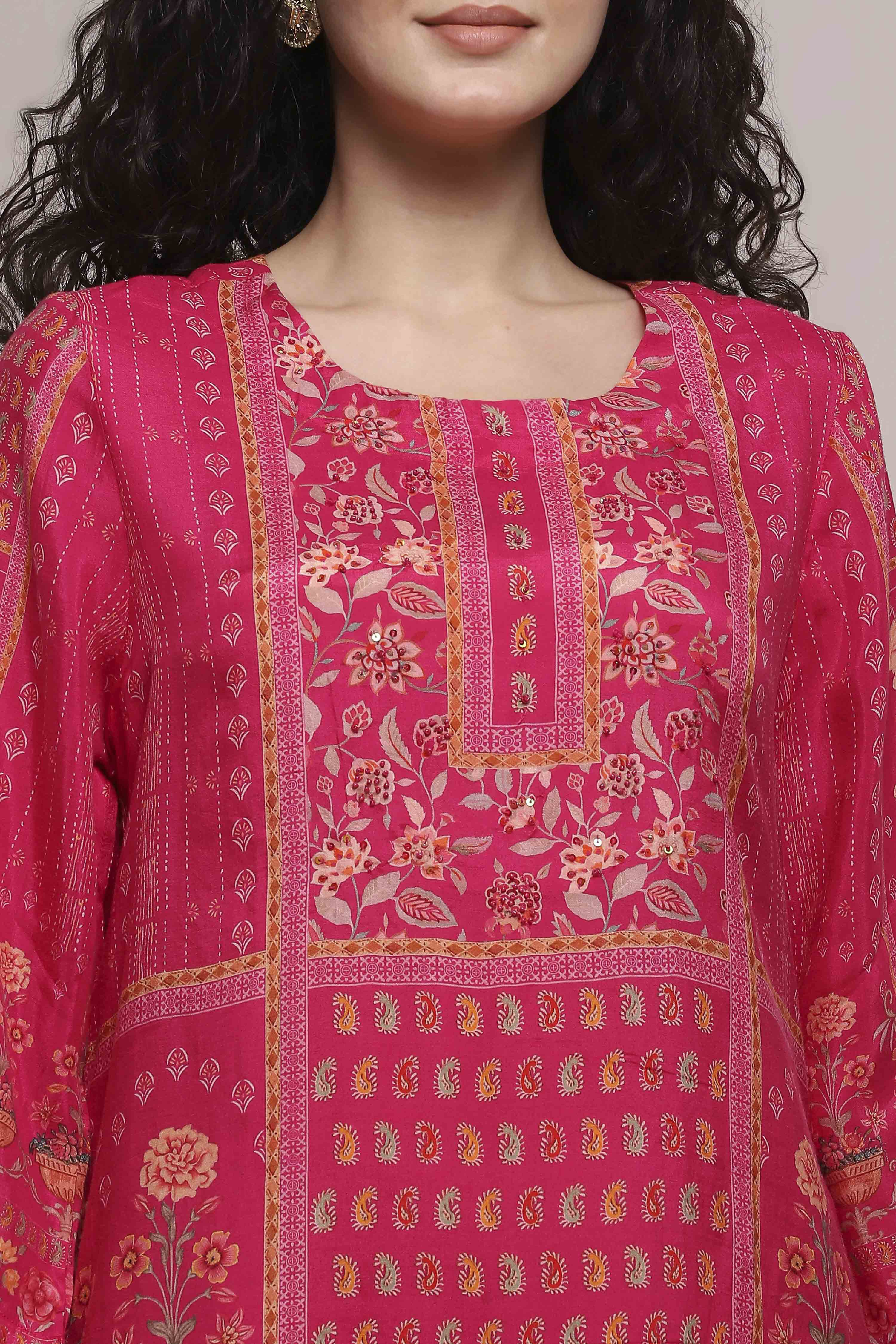 Pink Printed Straight Suit Set image number 1