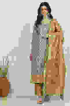 Grey Art Silk Woven Unstitched Suit Set image number 7