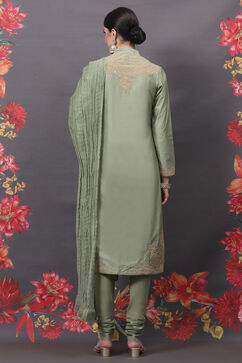 Rohit Bal Jade Green Cotton Silk Straight Embroidered Suit Set image number 4