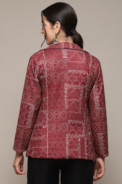 Maroon Poly Spandex Printed Jacket image number 3