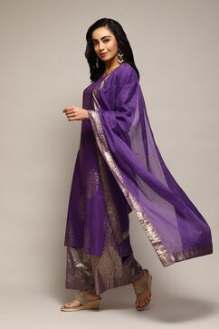 Purple Cotton Straight Printed Kurta Capri Suit Set image number 5