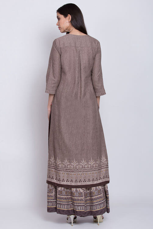 Sand Brown Cotton Flax Straight Printed Kurta image number 4