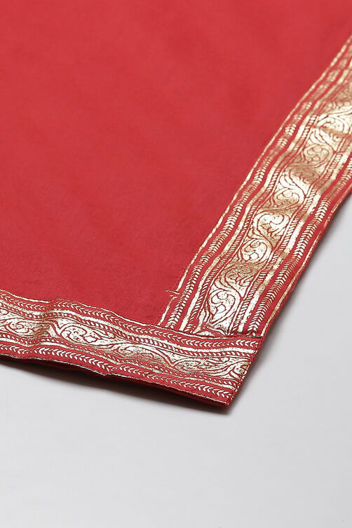 Red Straight Cotton Straight Kurta Palazzo Suit Set image number 2